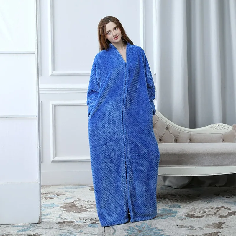 Women Winter Extra Long Warm Flannel Bathrobe Plus Size Thick Coral Fleece  Bath Robes Lovers Solid Dressing Gown Men Sleepwear - AliExpress