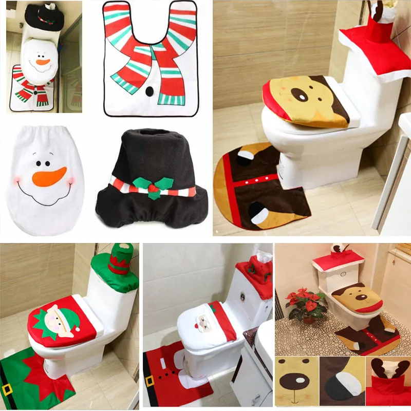 3 Stuk / Set Kerstmis Toiletzitting Cover Santa Claus Pad Cover Radiator Cap Covers Decoraties Badkamer Set Xmas HH7-1295