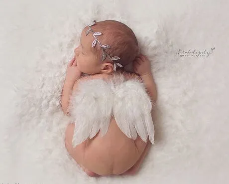 Newborn Baby Photography Props Infant Photography Costume Cute Baby Girl Feather Angle Wing +Headband Baby Accessories Photo Props 0-6M