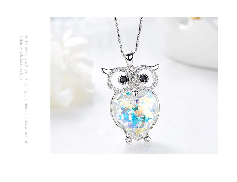 New European and American Owl 925 sterling silver necklace with Swarovski crystal pendant