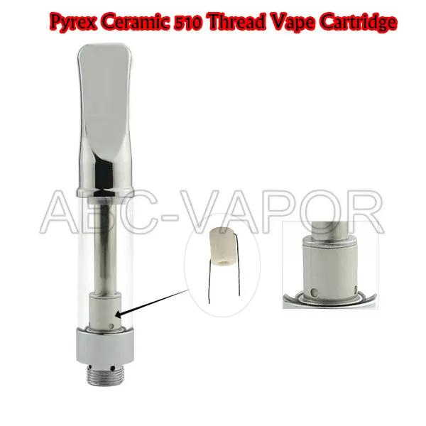 .5 ml 1.0ml Pyrex Ceramic 510 Wątek Vape Cartridge Dank Oil Tank CO2 Oil Atomizer z metalowymi Poradnikami