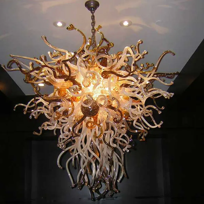 AC 110V-240V Small Handcrafted Amber Blown Glass Chandelier Lamp Style Bedroom Decoration LED Custom Chandeliers Light Fixture