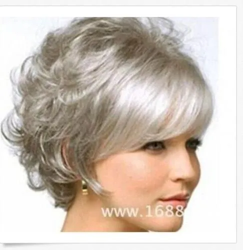 Hermosas nuevas pelucas de cabello natural rizado gris plateado para mujer cortas con encanto de moda