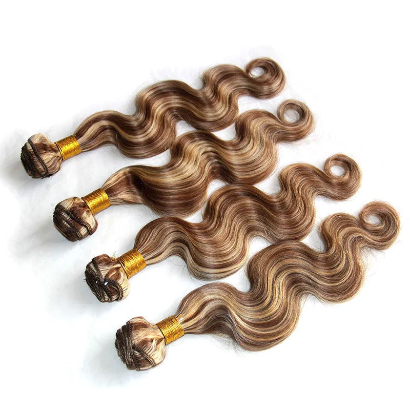 ハイライトブラウンブロンド体波の人間の髪の織りミックスカラー8/613黒の白人女性の高速船のためのピアノの人間の髪の織り