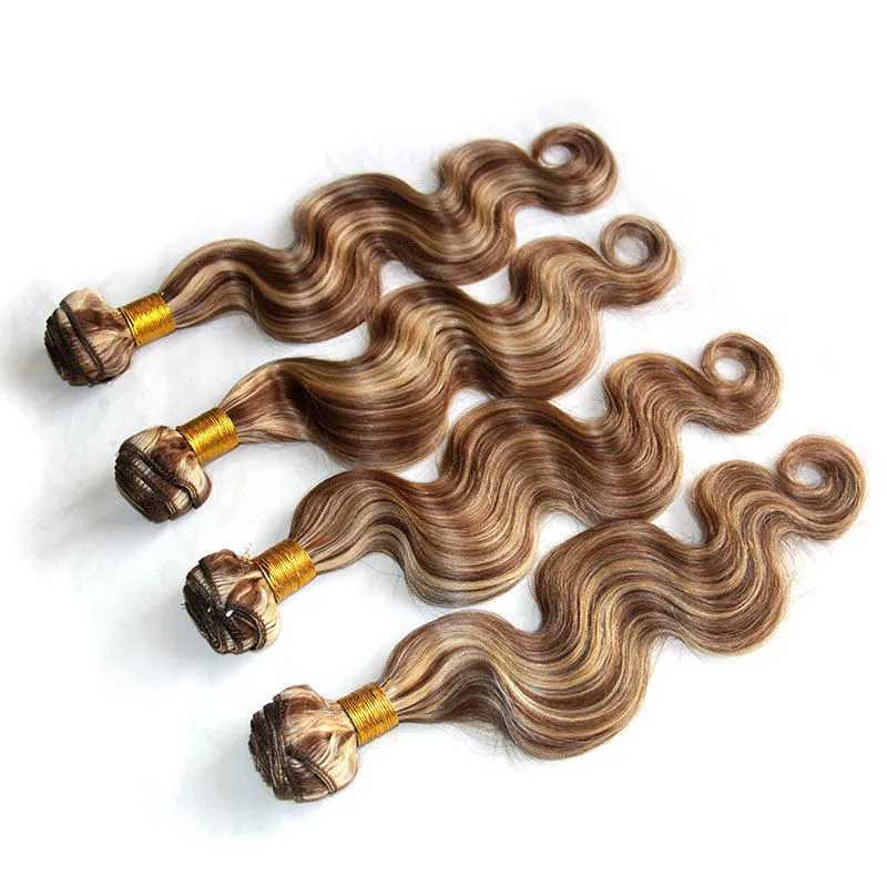 Highlight Brown Blonde Body Wave Tissages de cheveux humains Mix Couleur 8/613 Piano Tissages de cheveux humains pour les femmes noires et blanches Fast Ship