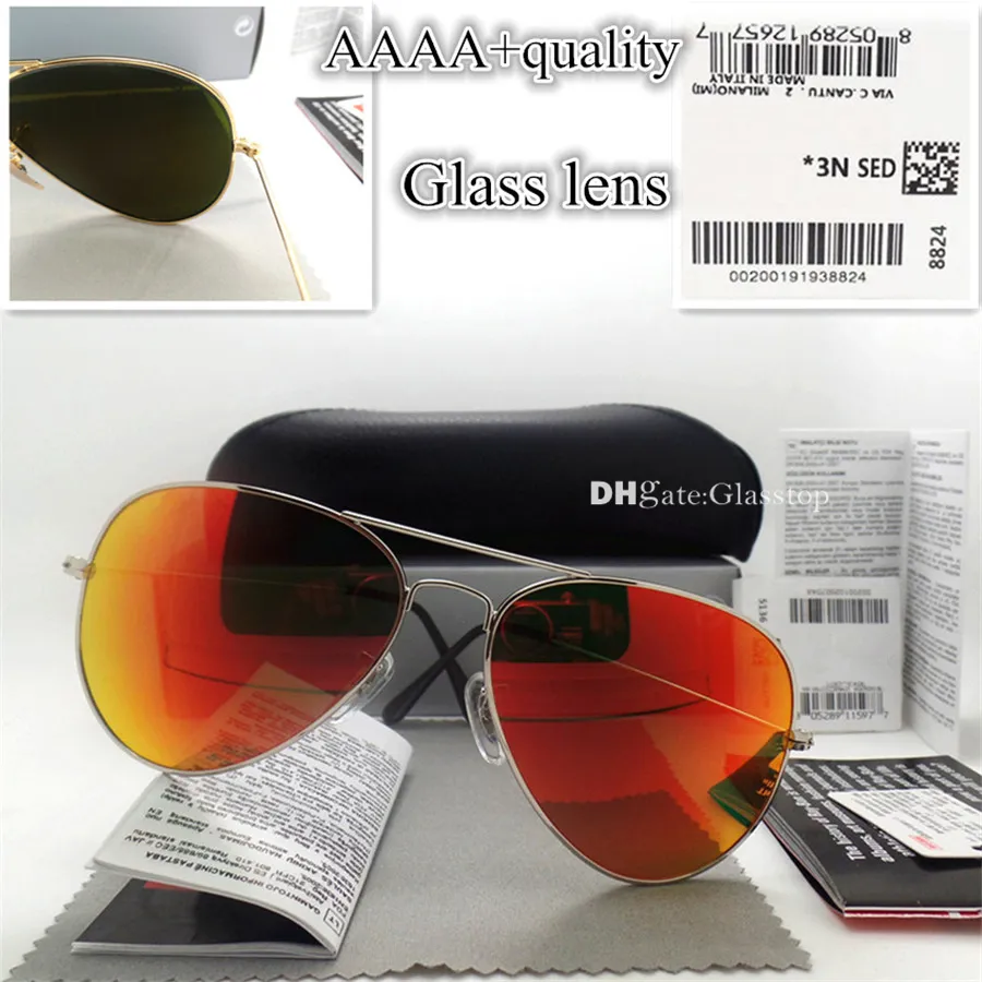 Pilot de verre de qualité supérieure Pilote Vintage Eyewear Men Femmes Lunettes de soleil UV400 Brand Design 58mm 62 mm Unisexe Miroir Sun Glasse Better Ca9972045