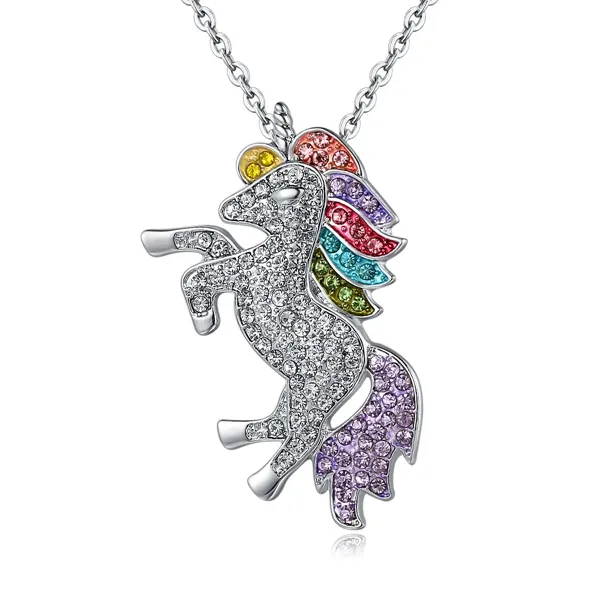 Kinder und Frauen Halskette buntes Einhorn Diamant Anhänger Halskette Kinder Pullover Kette Schmuck Zubehör kostenloser Versand