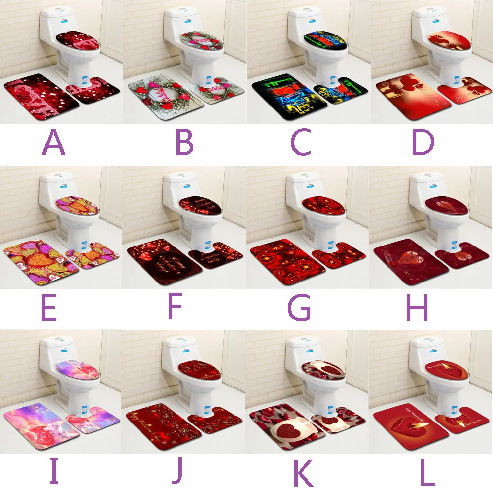 LoveDecor Valentines Day Bathroom Set Non Slip Toilet Seat Cover, Rug