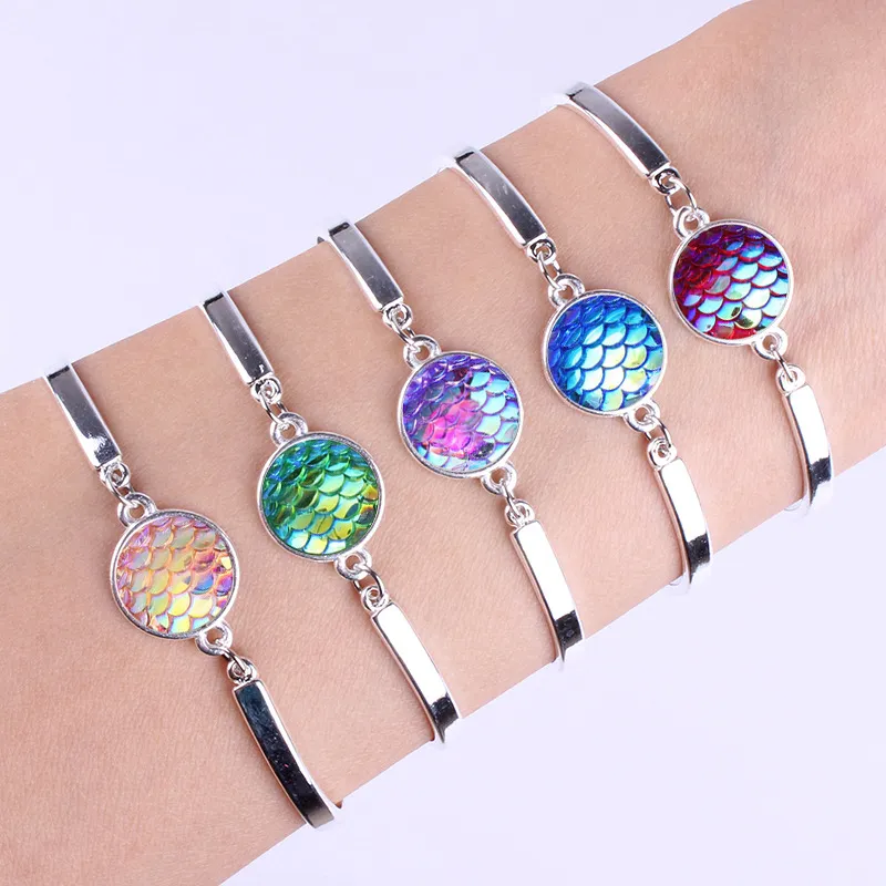 2018 hot sereia escala pulseira moda mulheres charme pulseiras multicolor mermaid lantejoulas pulseira para o amante meninas presente