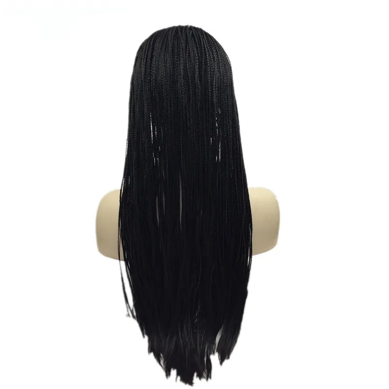 Perruques tressées noires de haute qualité avec des cheveux de bébé brun / bordeaux Micro tresses perruque synthétique avant de lacet pour les femmes perruque de cheveux en fibre résistante à la chaleur