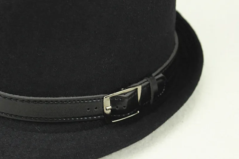 Unisex Vinterull Fedora Jazzhatt med läderbälte bred Brim Panama Cap Solid Kvinnor Skydd Solhattar