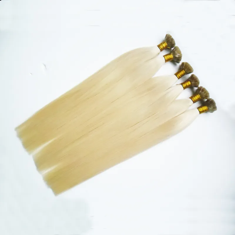 Machine Made Remy Straight Flat-Tip Human Hair On Capsule Real Hair #613 Bleach Blond 300g 300s pre bonded keratin stick tip human hair