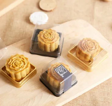 50g moon cake trays moon cake packaging boxes gold black plastic bottom transparent cover
