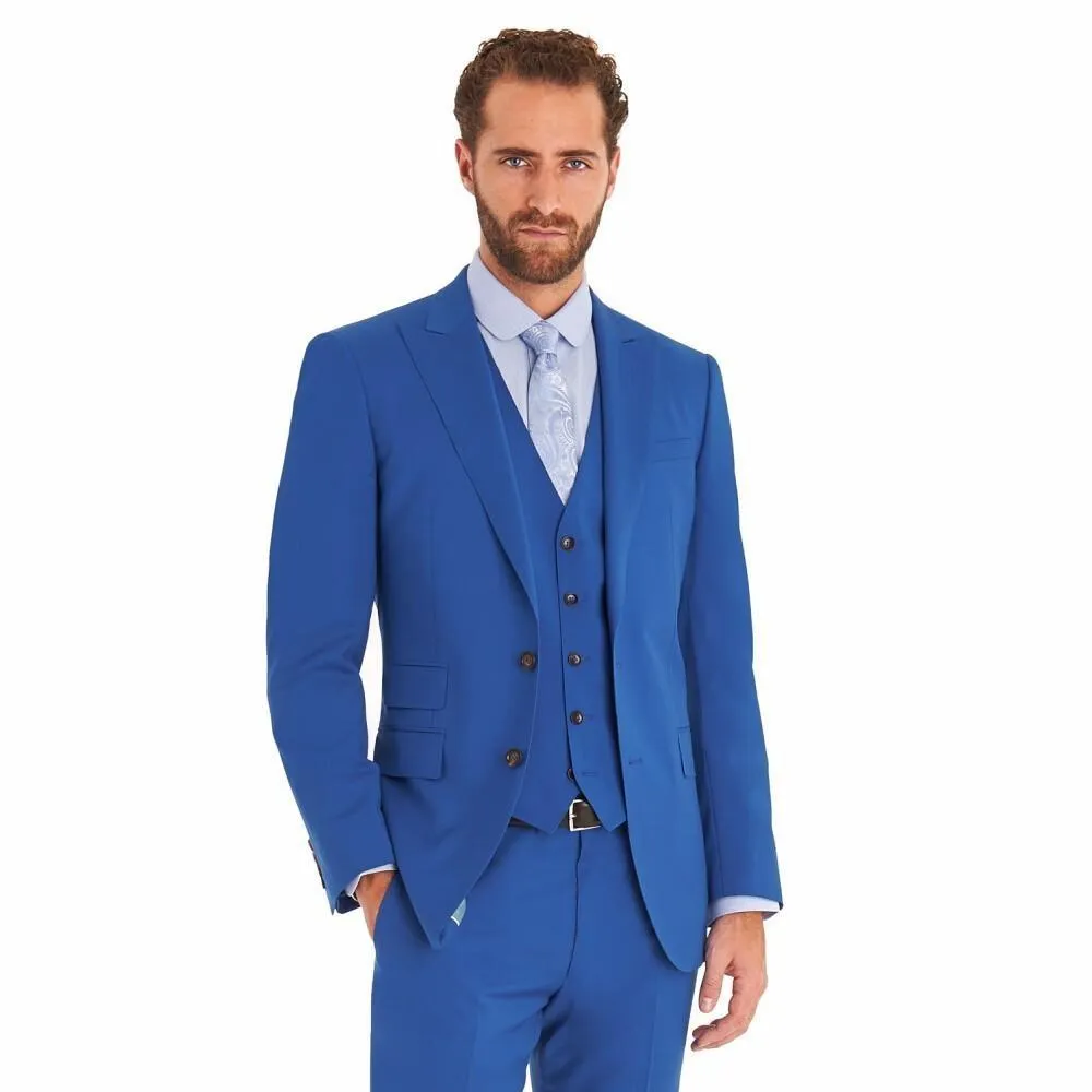 Nouveautés Deux Boutons Bleu Marié Tuxedos Garçons D'honneur Peak Lapel Meilleur Homme Blazer Costumes De Mariage Pour Hommes (Veste + Pantalon + Gilet + Cravate) H: 830