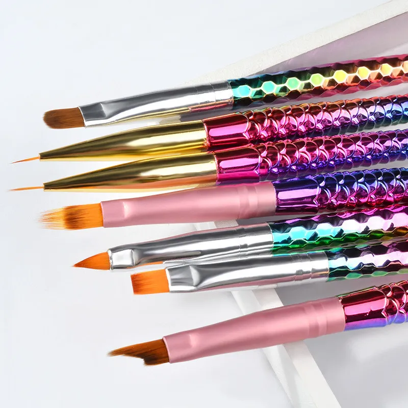 7 Diferentes cabeça sereia Nail Art Escovas UV Gel Extensão Escova Flor Design Desenho Pintura Pen Na Pregue DIY Ferramentas