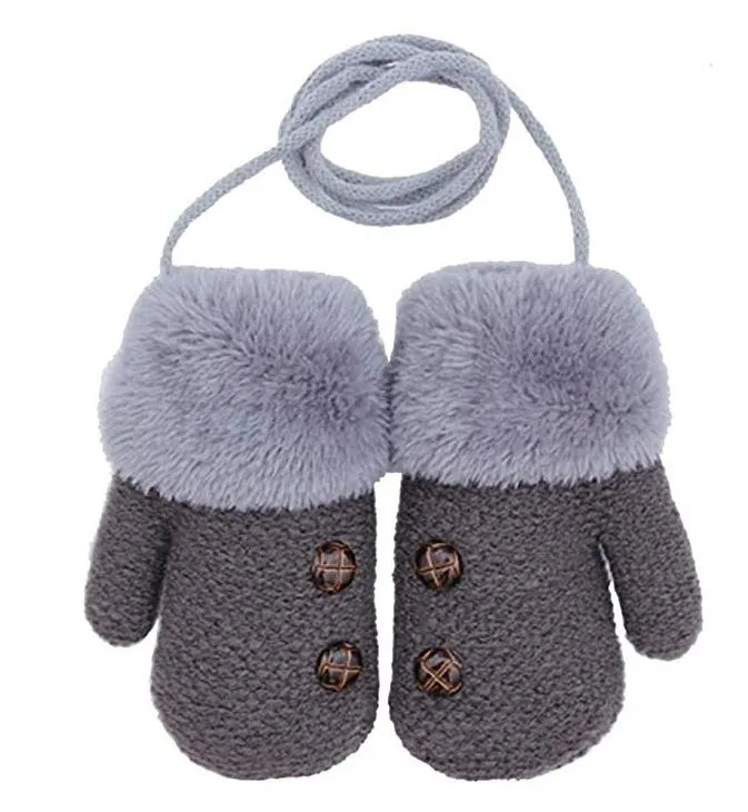 Children fluffy plush Winter Warm Gloves Toddlers Girls Boys Baby Kids Thicken Gloves Mittens String Hang Neck Full-Finger Gloves colorful