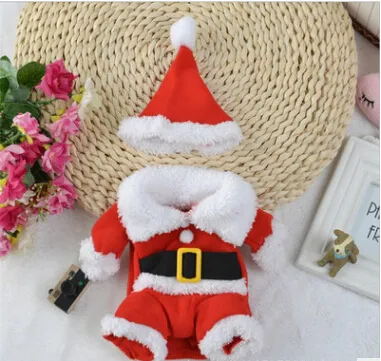 Kerstmisdierenhondenkostuums staande make -up kleding kat Santa cosplay jassen met hoed