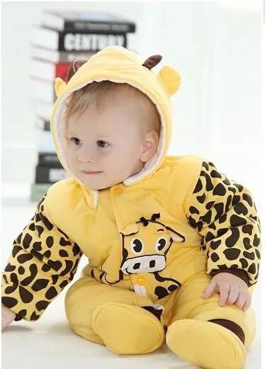 Newborn Baby Rompers 2018 Winter Warm Girls Clothing Coral Fleece Boy Clothes Cartoon Bear Hooded Down Snowsuit Infant Jumpsuits