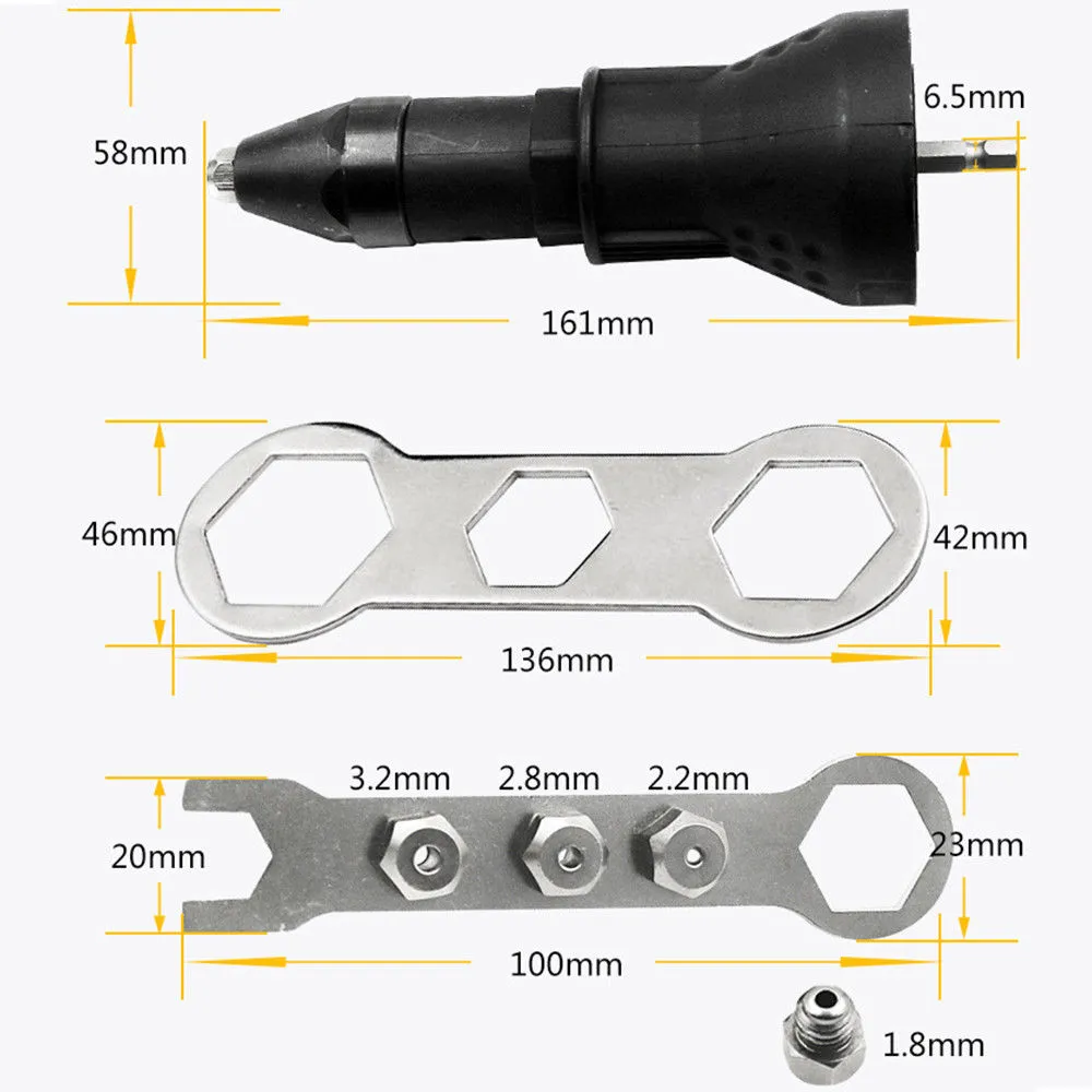 Elektrisk nitmutter Gun Trådlös Riveting Tool Infoga mutter Adapter Borradapter B00666