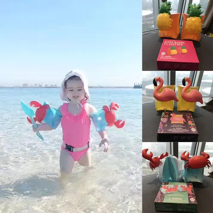 Barn uppblåsbar armband Simning Armlet Flamingo Crab Baby Swim Rings Safy Assistive Tools Float Swim Ring