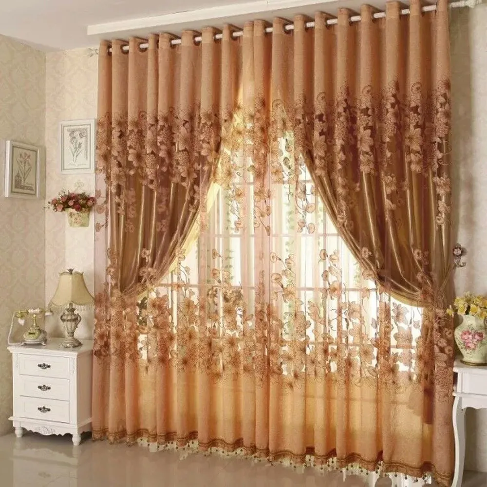 Cortina de janela de porta de tule floral fashion pura cortinas decorativas para casa cortina de decoração para sala de estar