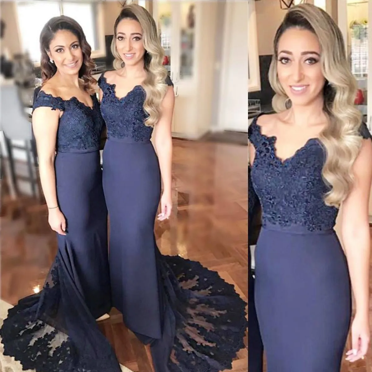 Modestas longas vestidos de dama de honra fora do ombro lace apliques sereia vestidos de baile com trem longo elegante vestidos de noite vestido