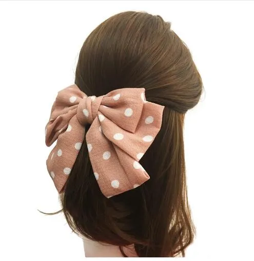 Hair Accessories Arrival Fabric Dot Print Big Bow Women Barrettes Adult Back Clips