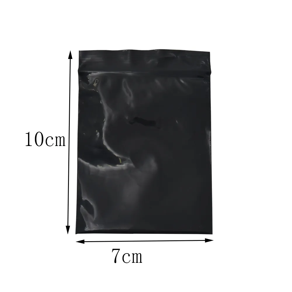 7 * 10 cm piccolo sacchetto di plastica richiudibile nero con chiusura a zip 200 pz / lotto sacchetto di imballaggio con chiusura a zip autosigillante sacchetto di imballaggio per gioielli regalo elettronico