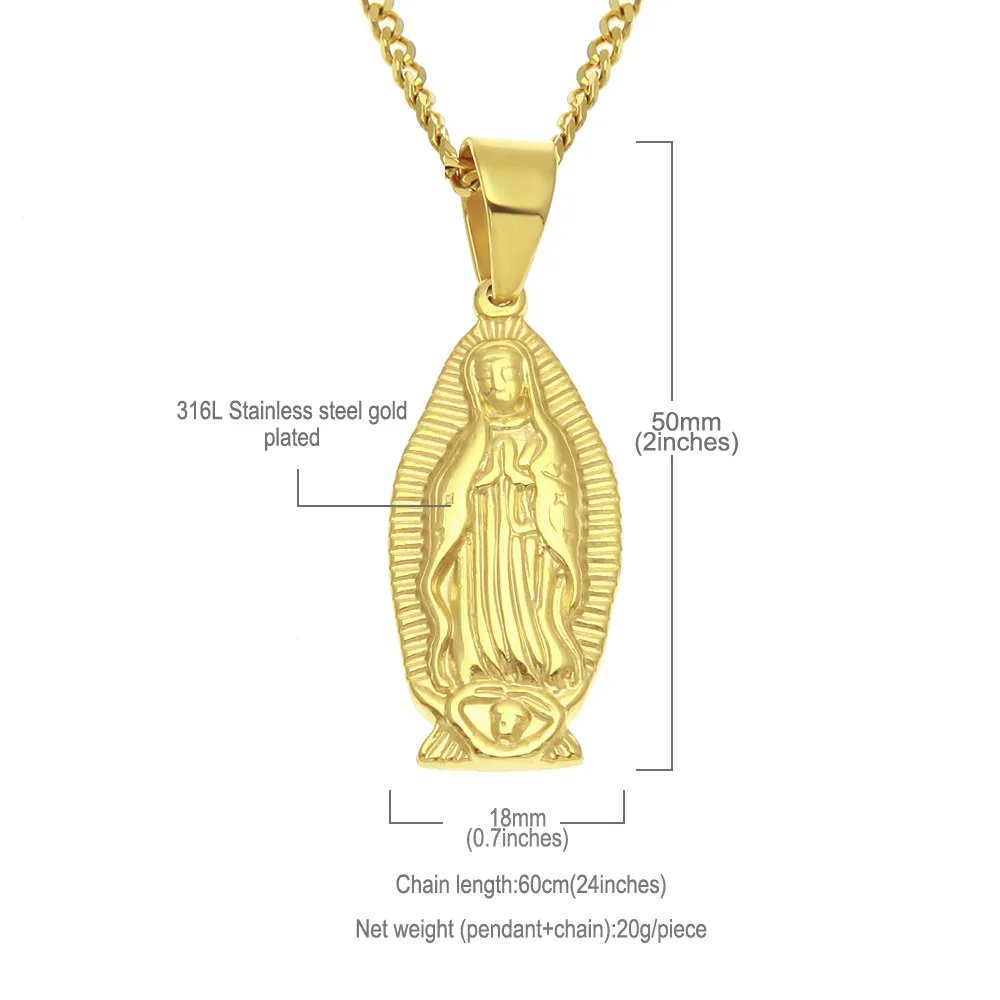 NOVA VIRGEM MARY MODA CHULLACES PARA MULHERES/MENINOS 18K Real Gold Plated Mother of God Colares Pingentes8930799