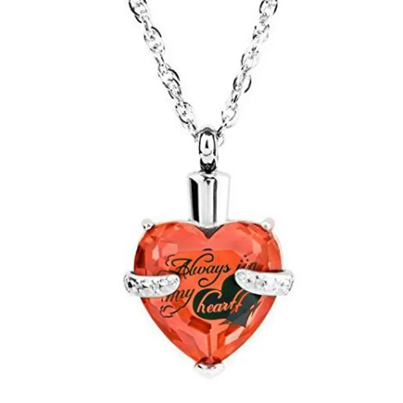 Wholesale custom gem heart - heart July birthstone funeral cremation ashes box necklace pendant fashion jewelry.