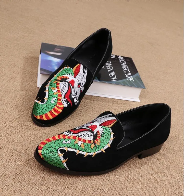 Italy style fashion Men rivet Party Wedding shoes Flowers painted Genuine Leather Slipper Smoking Slip-on Dress Walking Sneakers M2