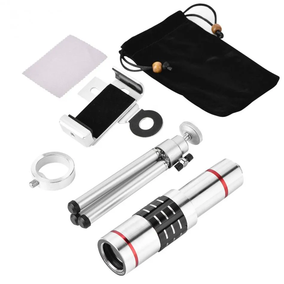 Freeshipping Handy-Kamera-Objektiv-Kit Universal 18X optischer Zoom Tele-Teleskopobjektiv mit Aluminiumlegierung Tri