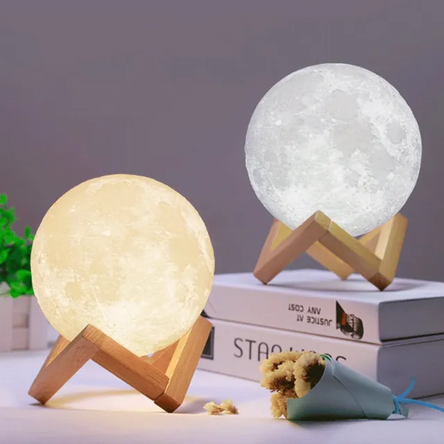 3D Print Moon Lamp Three Color Change Touch Switch Bedroom Bookcase Usb Led Night Light Home 3D Lunar Moon Light Lamp