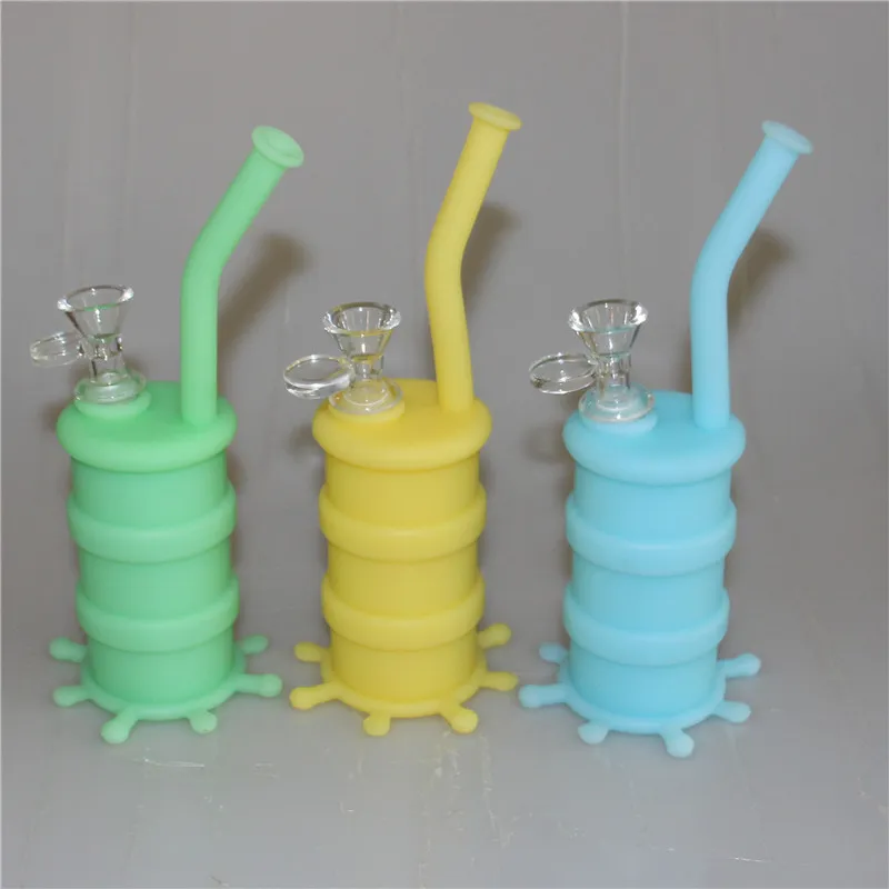 Glow in the Dark Silicon Water pipe Hookah Bongs Silicon Dab Rigs Cool Shape and silicone container free DHL
