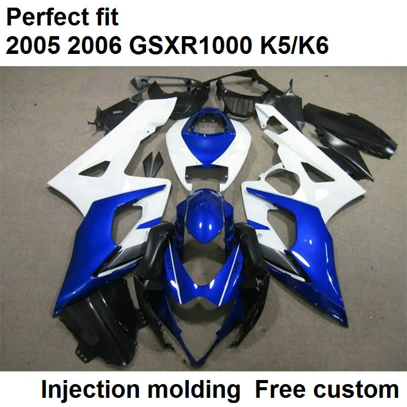 Aftermarket body parts fairings for Suzuki GSXR1000 2005 2006 white blue injection mold fairing kit GSXR1000 05 06 VG12