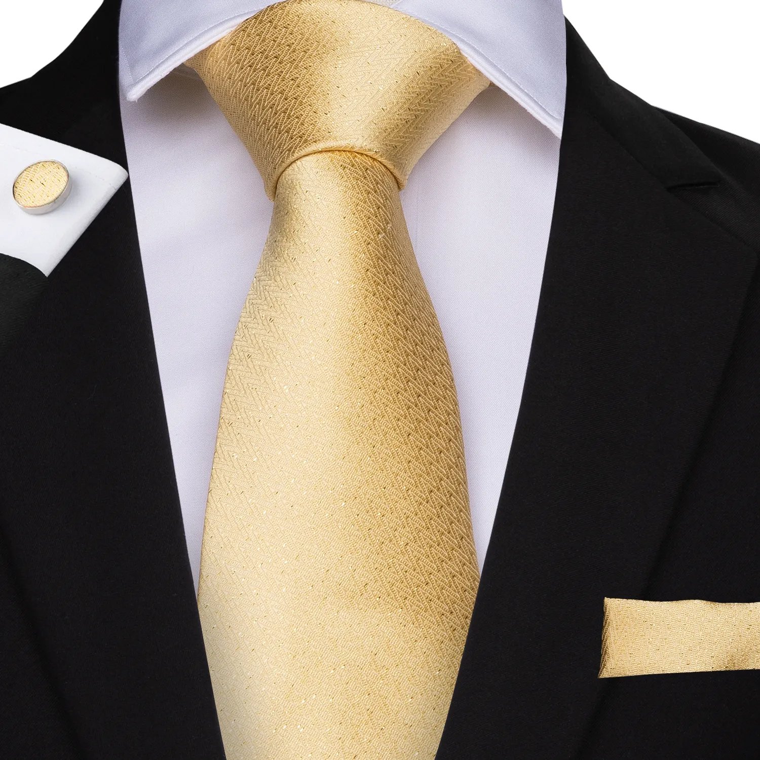 Hi Tie New Ties Gold Solid Tie Pocket Square Cufflinks 100% Silk ...