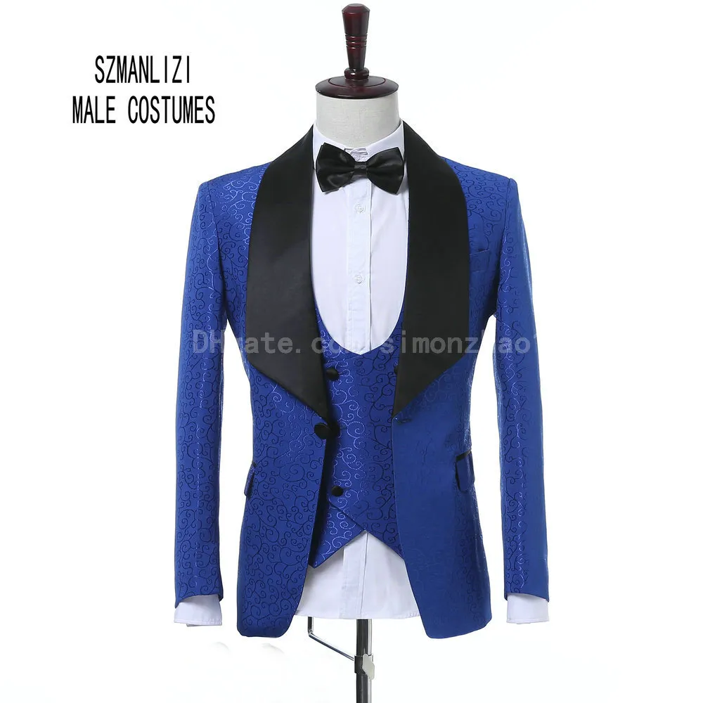 2018 Mais Recente Casaco Calça Design Feito Sob Encomenda Clássico Azul Royal Flor Homens Ternos De Casamento Melhor Homem Blazer Do Noivo Smoking Ternos Do Partido Do baile de Finalistas