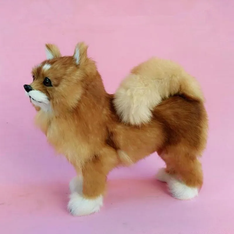 Dorimytrader simulation animal poméranien chien en peluche peluche doux réaliste chien chien de compagnie artisanat décoration cadeau 29x25cm