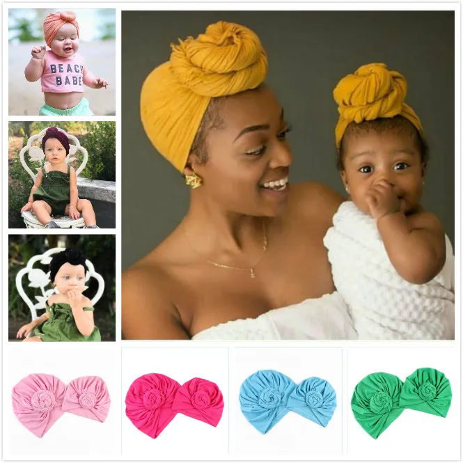 Mommy and Me Matching Clothing India Headscarf Hat Turban Knot Head Wraps Hats Infant Hats Kids Winter Beanie 6 Colors Mother Daughter