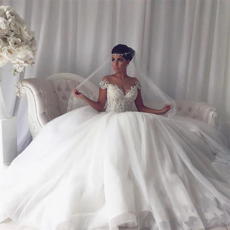 Off Shoulder White Lace Applique Wedding Gowns Online With A Line