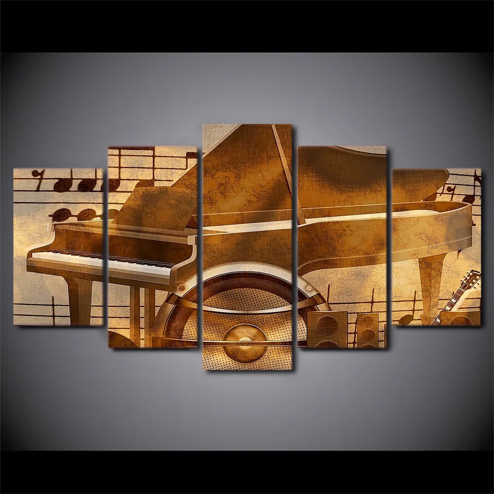 HD gedrukt 5 -delige canvas kunst piano sleutels schilderen vintage muziek modulaire muurfoto's voor woonkamer 9805889