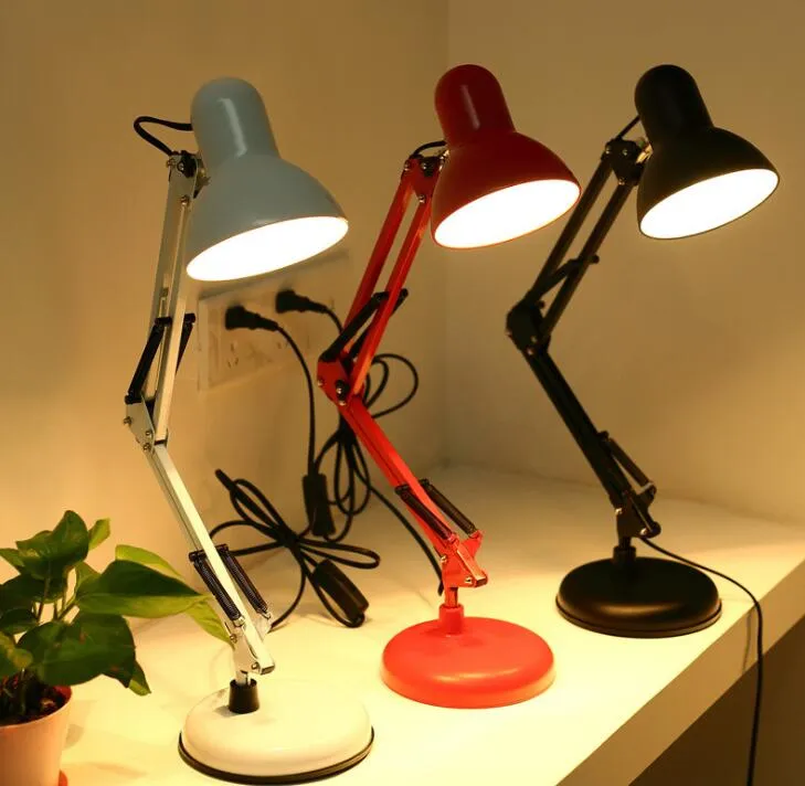 Lampada da scrivania con braccio oscillante flessibile E27, rotazione di 360 gradi, lampada da tavolo per lettura domestica con supporto per lampada girevole