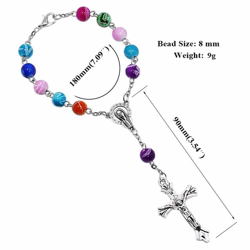 Binchas de acrílico colorido de 8 mm Mulheres de bracelete católica Mulheres Religiosas Jesus Crucifix Bracelets Hip Hop Jóias Drop Ship