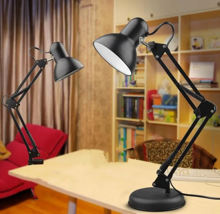 Lampada da scrivania con braccio oscillante flessibile E27, rotazione di 360 gradi, lampada da tavolo lettura domestica con supporto lampada girevole