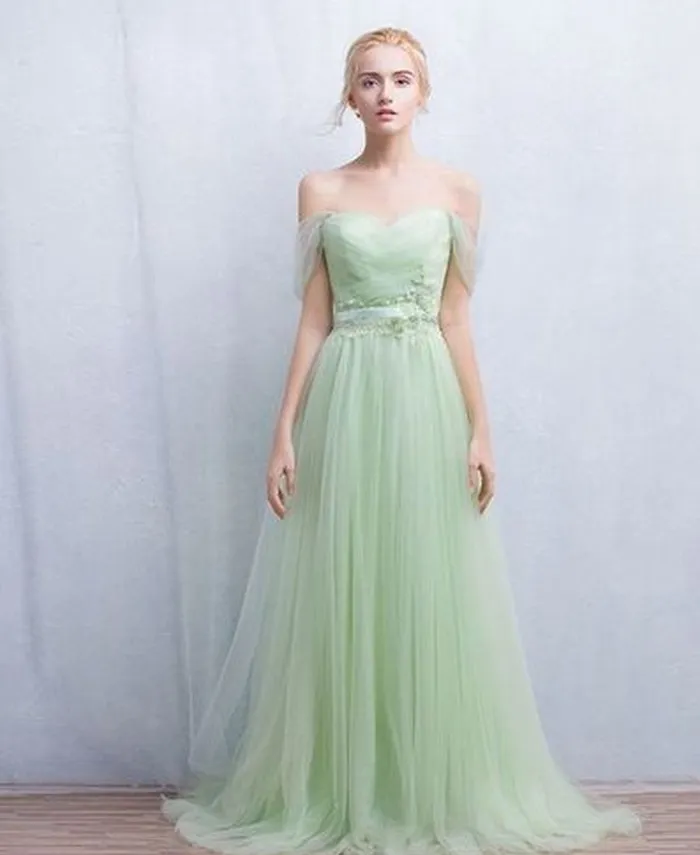 Une ligne Pageant robes de soirée femmes vert clair hors épaule robe de mariée occasion spéciale bal demoiselle d'honneur robe de soirée 17LF277