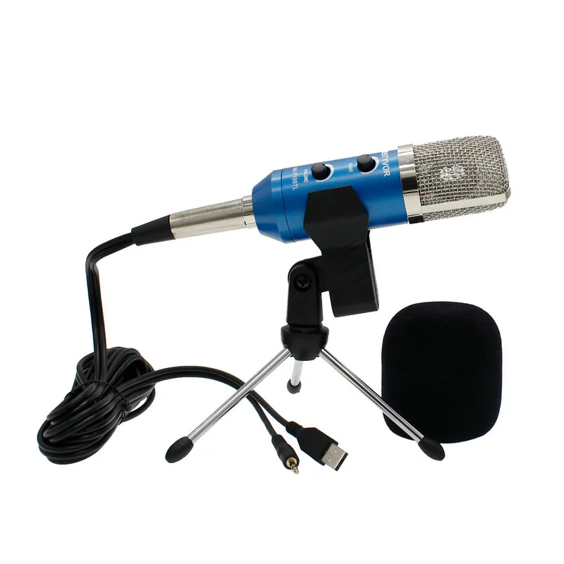 Mk f100tl Mavi USB 2.0 Kondenser Ses Kayıt Ses Işleme Radyo Braodcasting KTV Karaoke için Standı ile Kablolu Mikrofon
