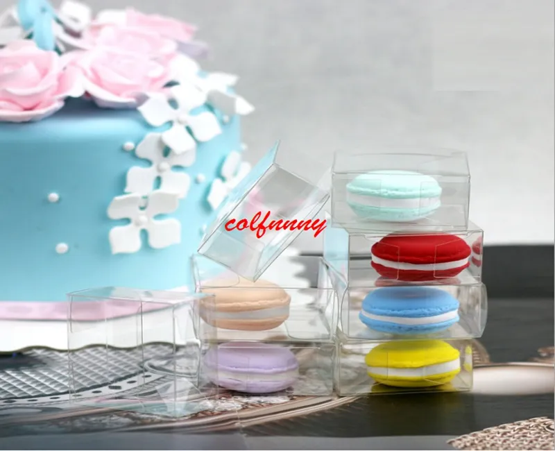 500 adet / grup Hızlı Kargo 5 cm Temizle Plastik Macaron Kutusu 1 Macarons Bomboniere Şeker Kutuları Şekerleri F061303