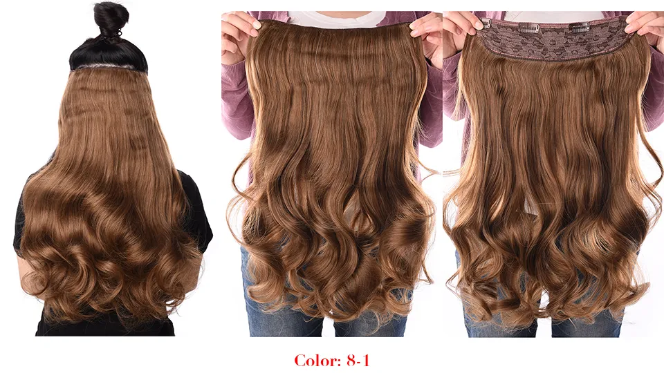 190g 24 inch Uitgerekt Golvend Clip in Synthetisch Haar Extensions Hittebestendige Vezel 4 Clips één Stuk 17 Kleuren Beschikbaar9053201