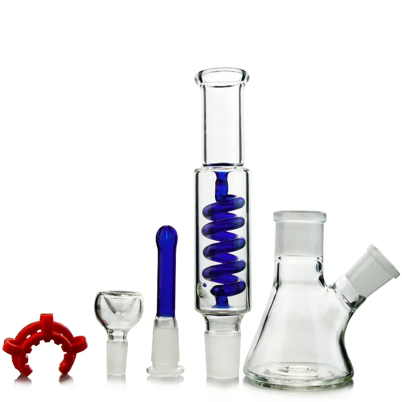 Green Blue Condenser Coil Freezable Beaker Bong Dab Rigs Water Pipes Build A Straight Tube Bong Glass Waterpipe 18.8mm Joint