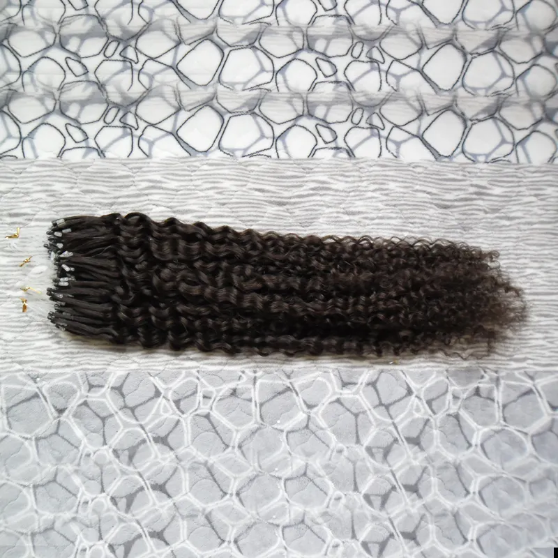 Estensioni dei capelli umani Kinky Ricci Micro Loop Anello Estensioni capelli 100g 1G / S 100S Remy Micro Bero Perline Capelli Extensions Brown Brown